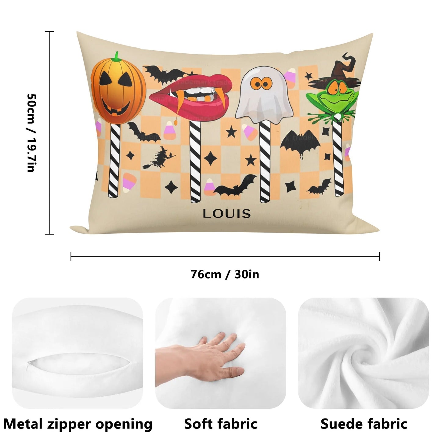 Spooky Chic Halloween Pillow Cover – Rectangular 30x20” Decor with Ghosts, Bats & Witches - De Krys