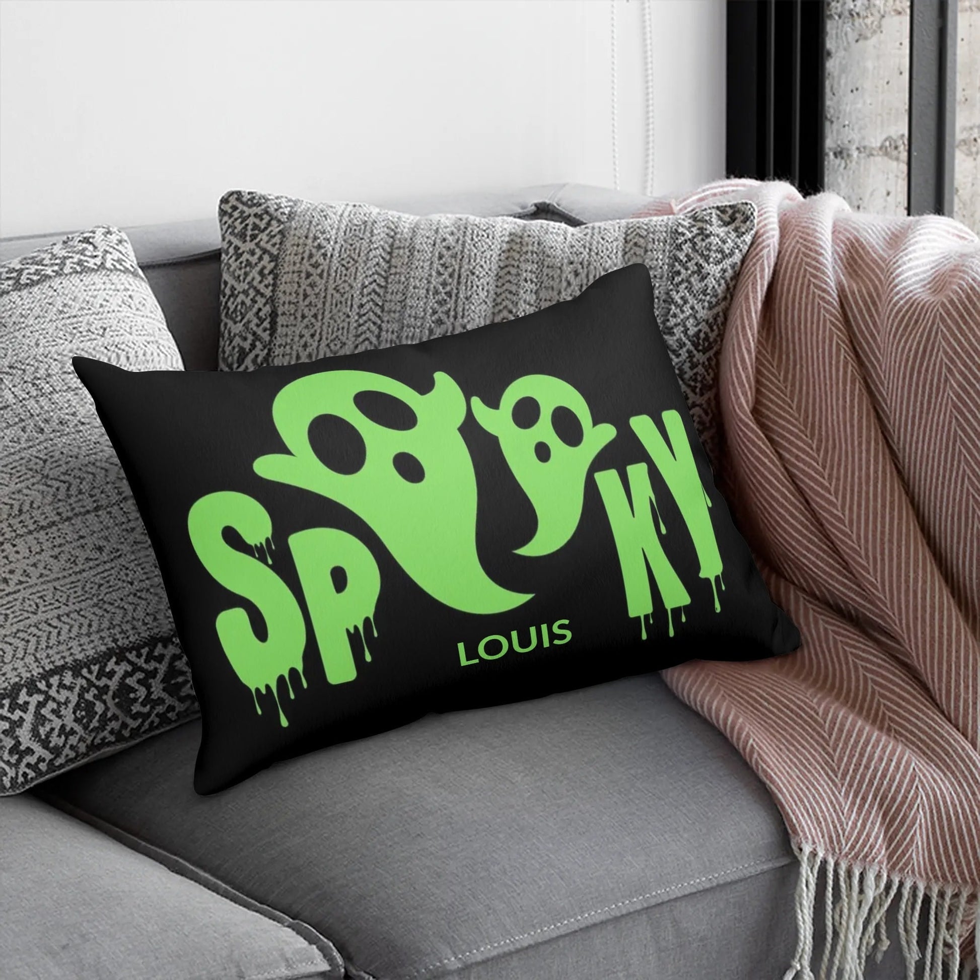 Spooky Halloween Pillow Cover – 30x20" Ghosts, Bats & Witches Decorative Throw - De Krys