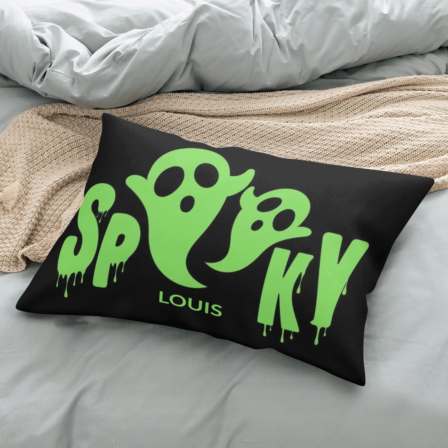 Spooky Halloween Pillow Cover – 30x20" Ghosts, Bats & Witches Decorative Throw - De Krys