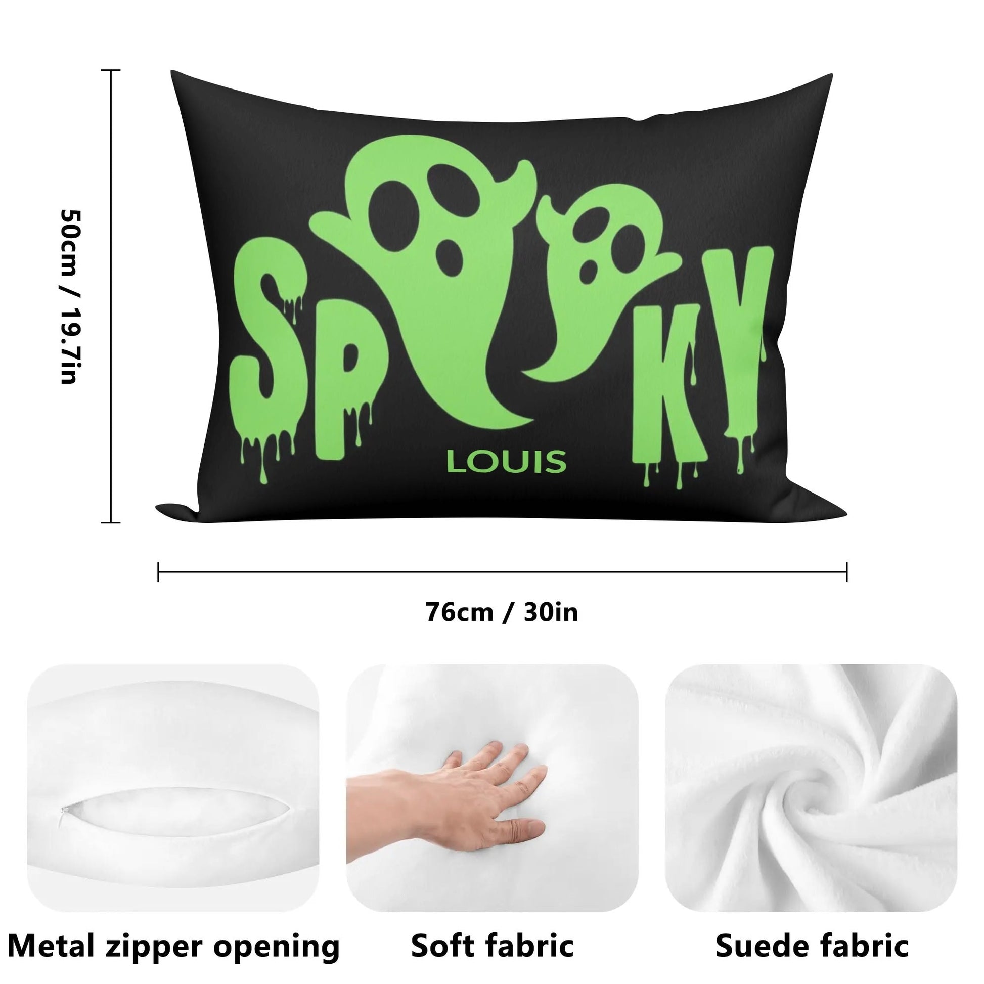 Spooky Halloween Pillow Cover – 30x20" Ghosts, Bats & Witches Decorative Throw - De Krys