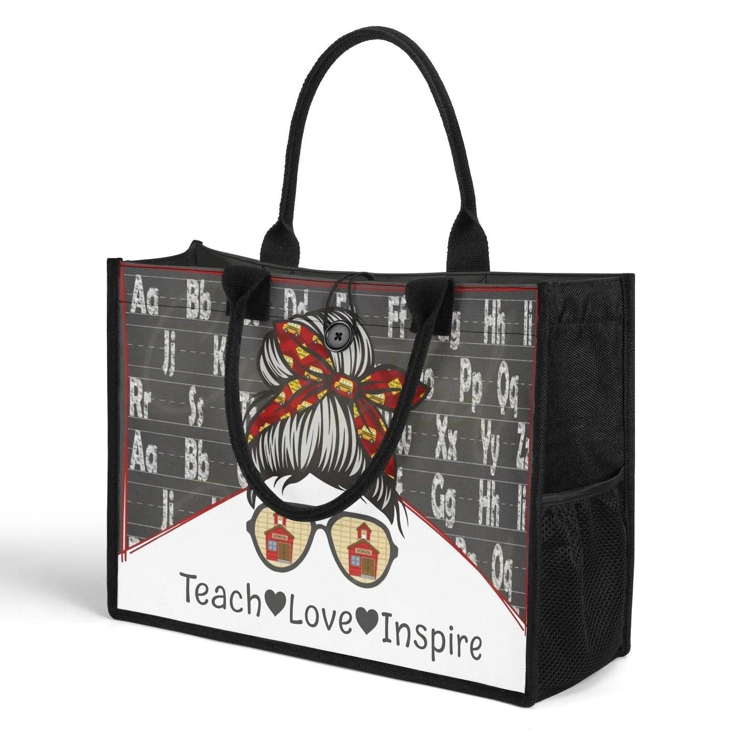 Teach Love Inspire Teacher Tote Bag | Stylish Alphabet Chalkboard Design - De Krys
