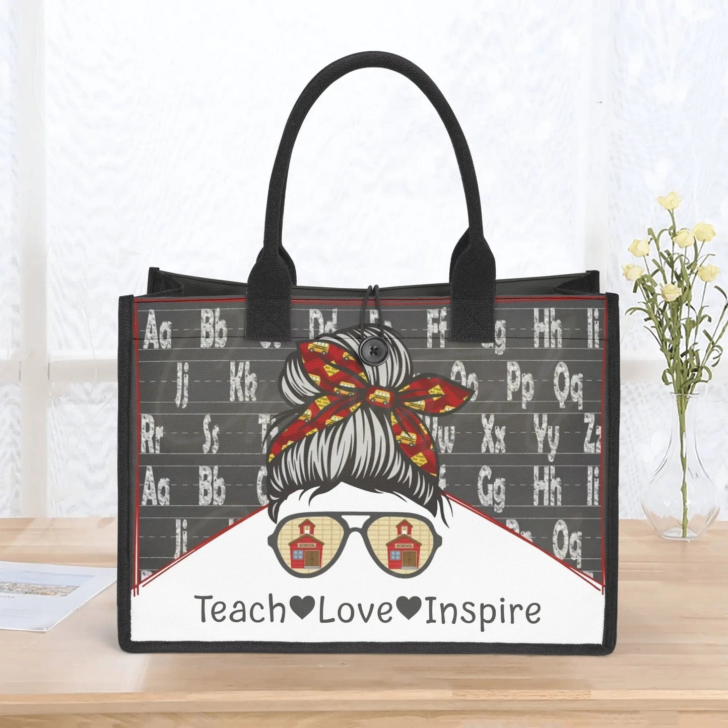 Teach Love Inspire Teacher Tote Bag | Stylish Alphabet Chalkboard Design - De Krys