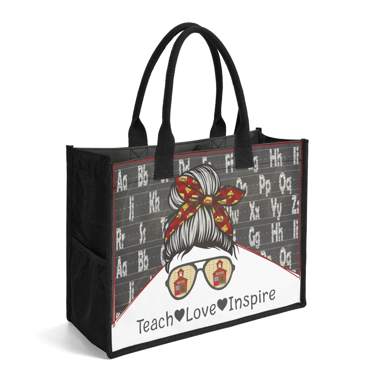 Teach Love Inspire Teacher Tote Bag | Stylish Alphabet Chalkboard Design - De Krys