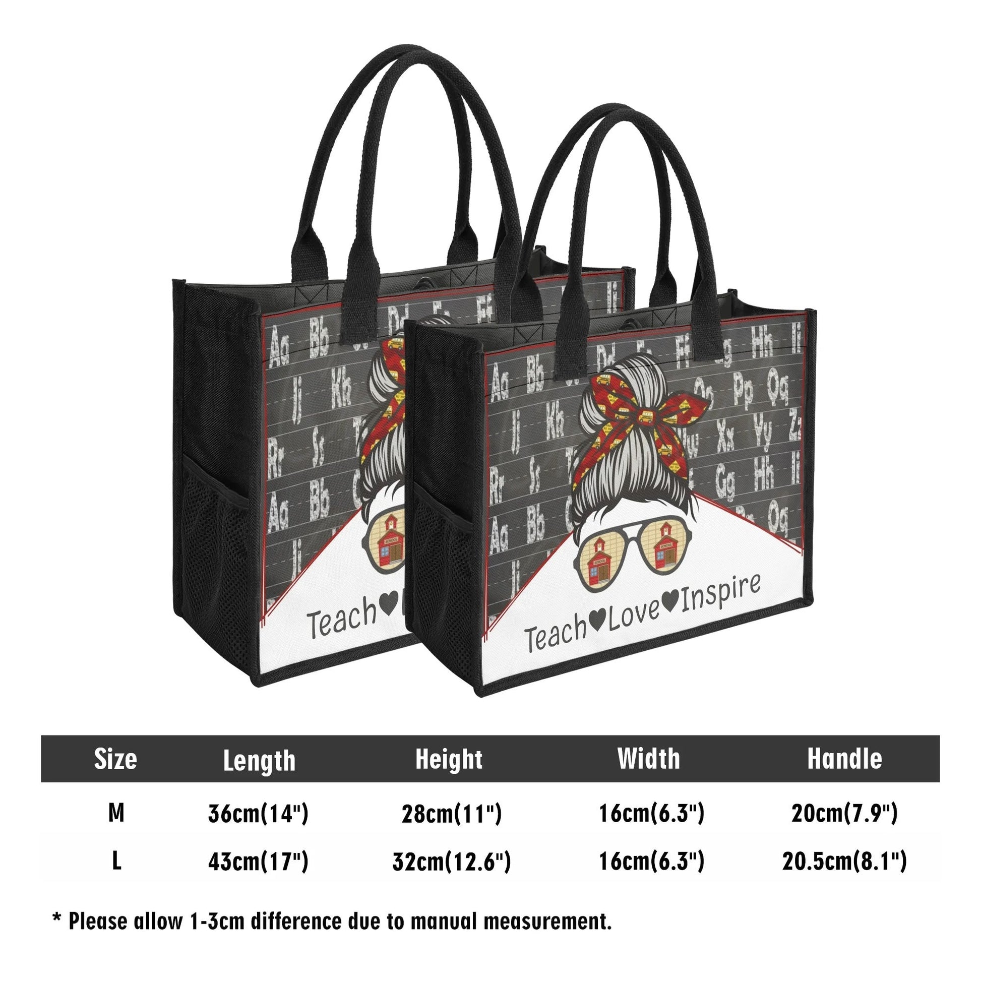 Teach Love Inspire Teacher Tote Bag | Stylish Alphabet Chalkboard Design - De Krys