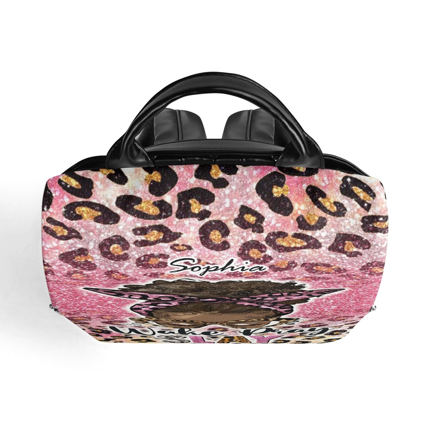 Wake Pray Slay Personalized Backpack ๐ Custom Name Glitter Leopard Bag - De Krys