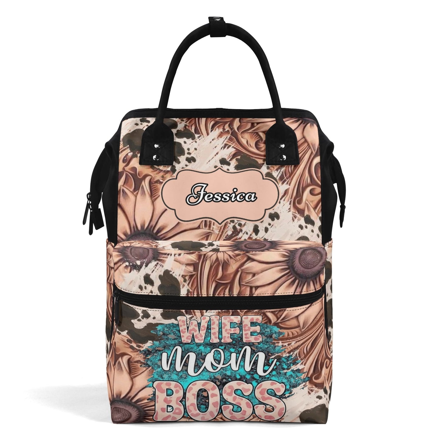 Wife Mom Boss Personalized Backpack – Custom Name Floral Bag for Women Balancing It All - De Krys