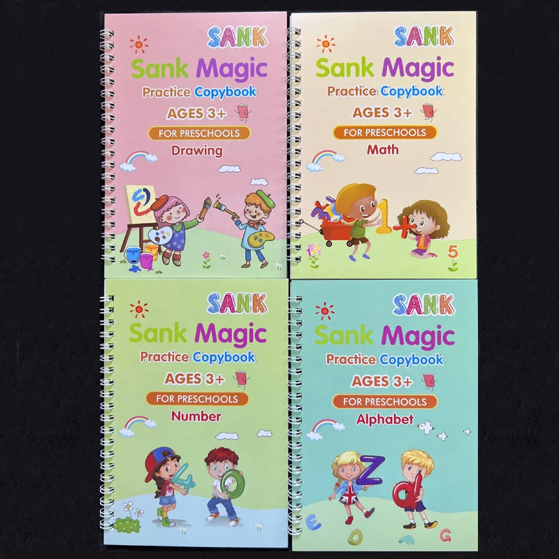Reusable 4pcs Sank Magic Practice Copybook 