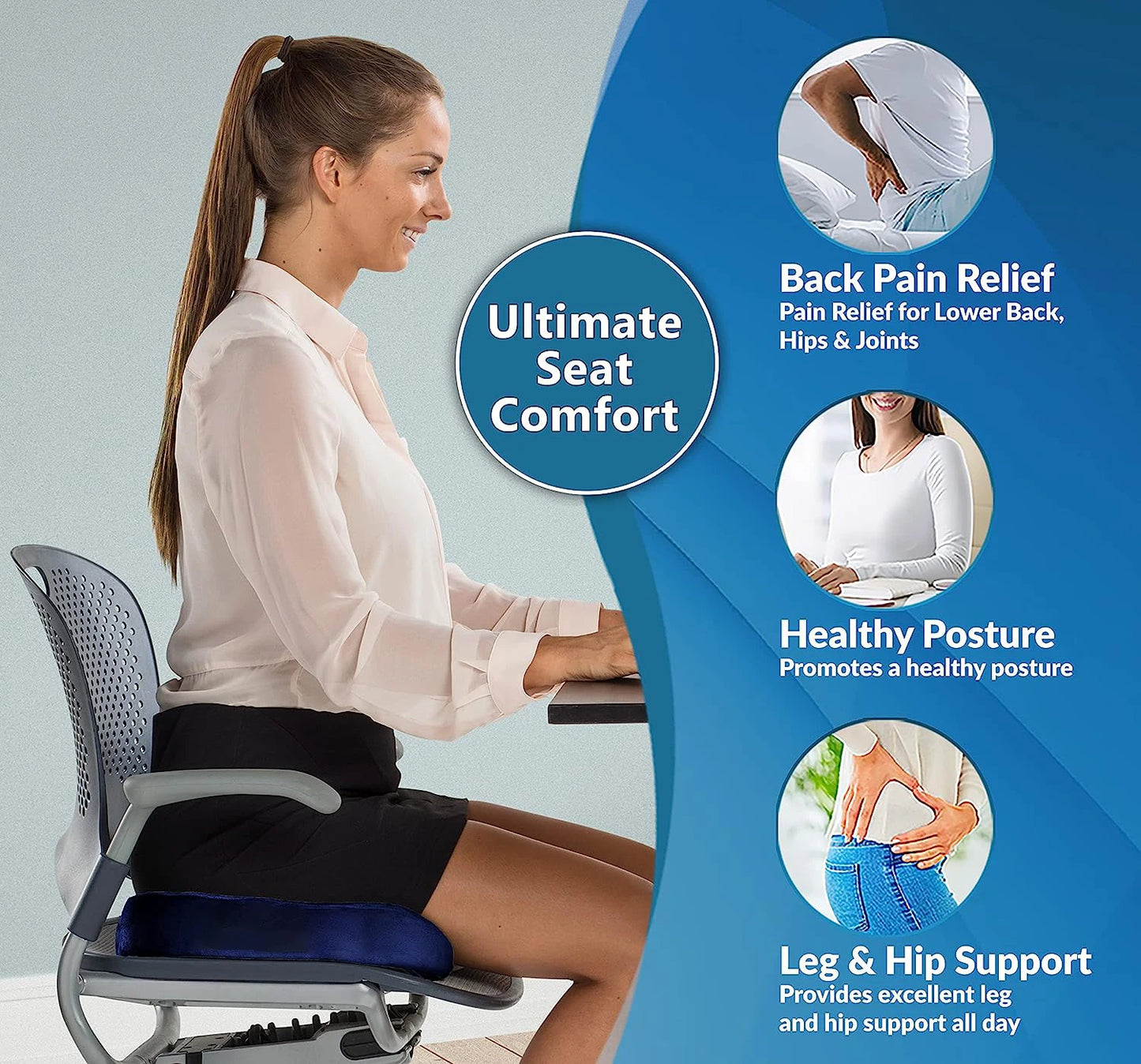 Premium Gel Memory Foam Coccyx Cushion – Non-Slip Orthopedic Seat for Office Chair, Car, and Home – Back Pain Relief & Posture Suppor