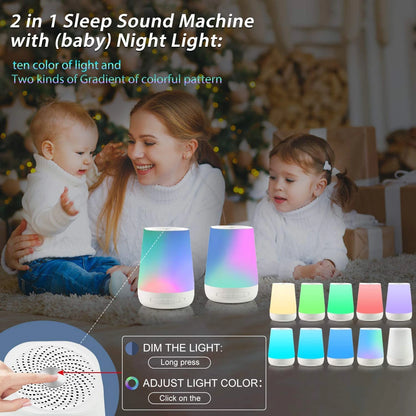 Baby White Noise Sleep Sound Machine with Colorful Night Lights and 28 Soothing Sounds