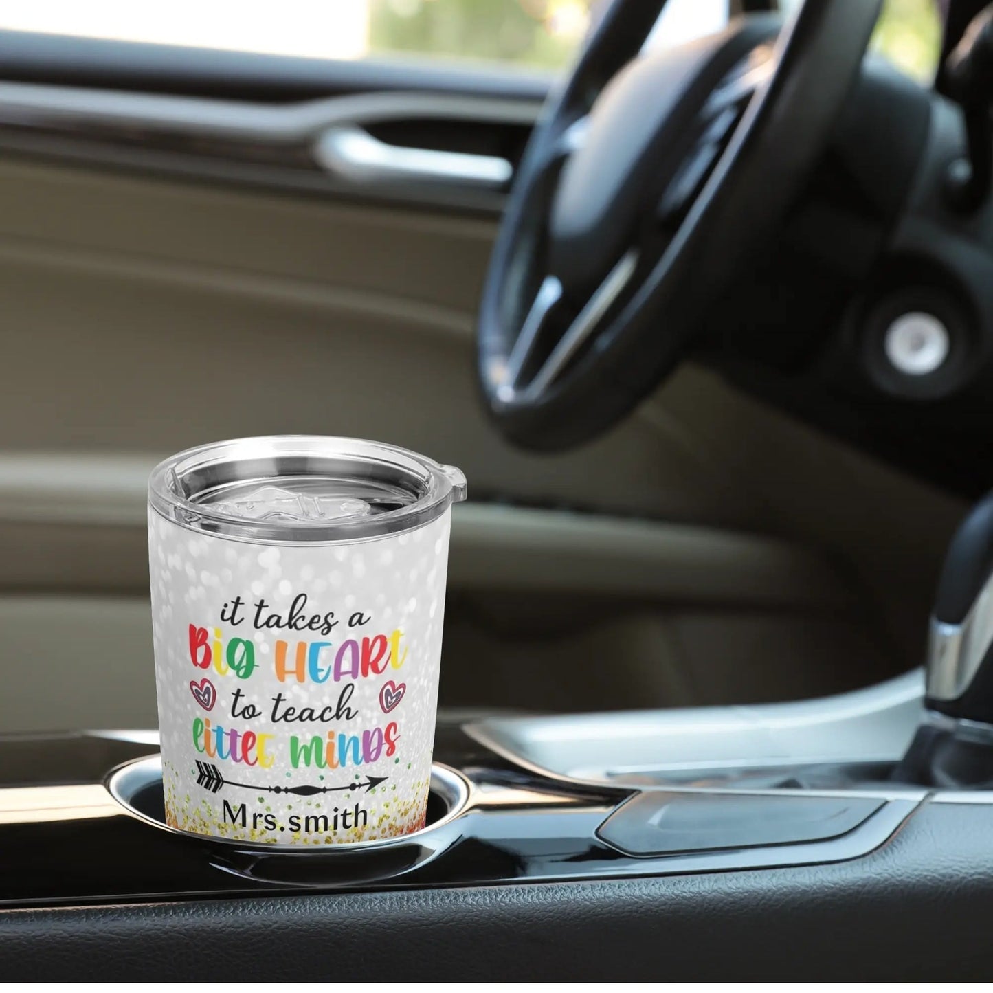 Big Heart to Teach Little Minds Tumbler | Crayon Teacher Gift | Personalized Glitter Rainbow Cup - De Krys