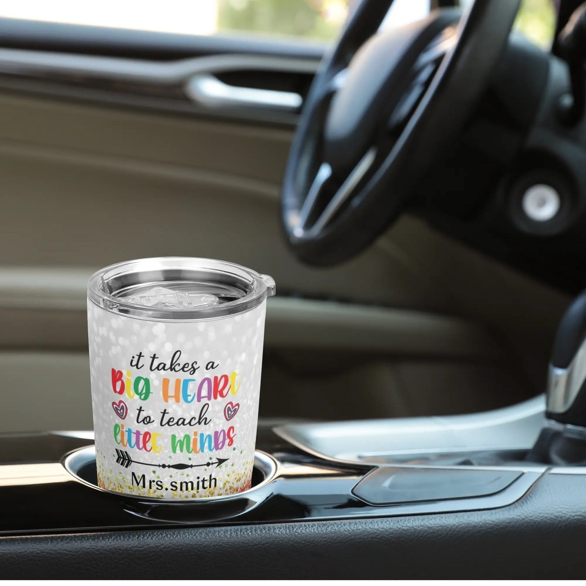 Big Heart to Teach Little Minds Tumbler | Crayon Teacher Gift | Personalized Glitter Rainbow Cup - De Krys
