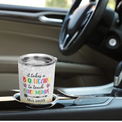 Big Heart to Teach Little Minds Tumbler | Crayon Teacher Gift | Personalized Glitter Rainbow Cup - De Krys