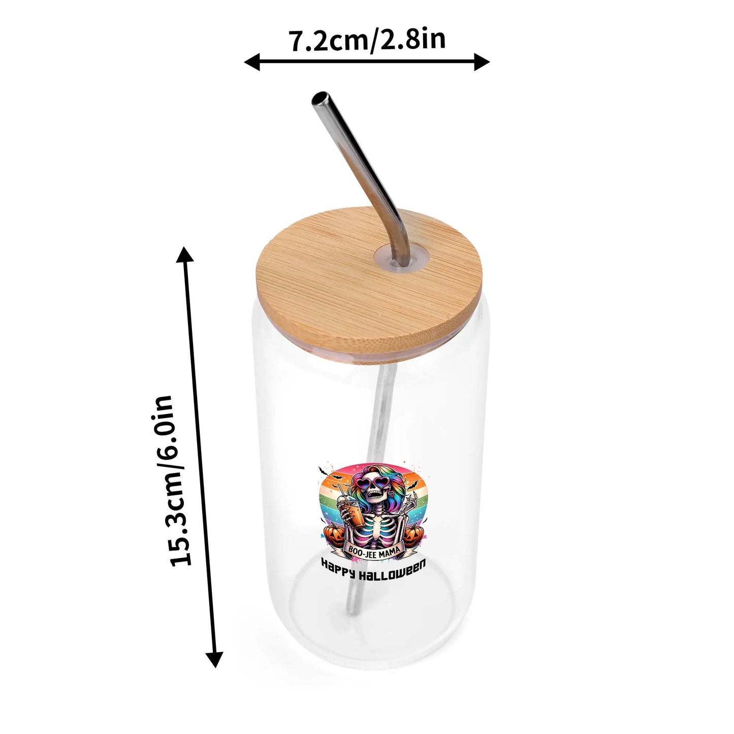 Black Cat Halloween Glass Tumbler – 16oz Spooky Season Cup w/ Bamboo Lid - De Krys