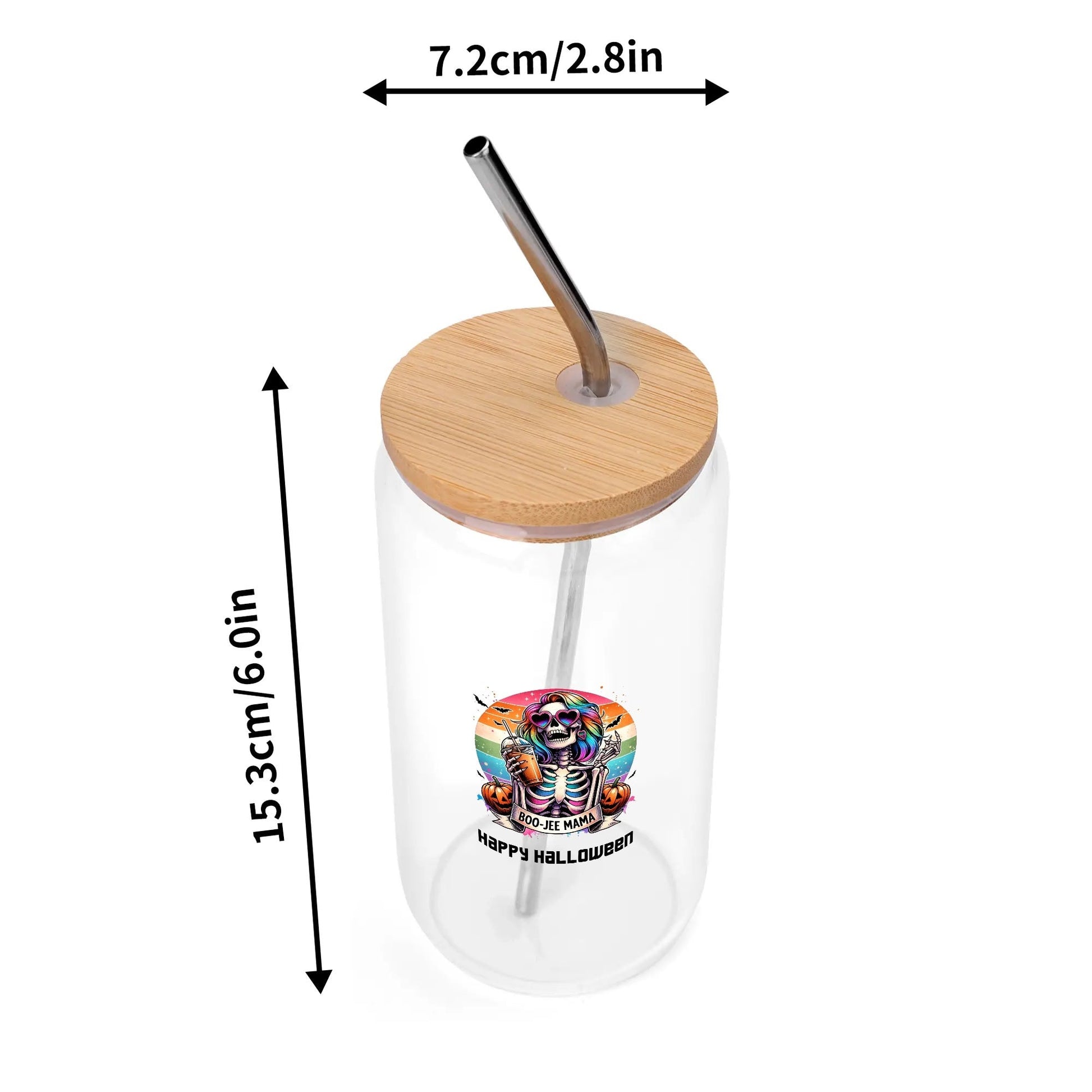 Black Cat Halloween Glass Tumbler – 16oz Spooky Season Cup w/ Bamboo Lid - De Krys