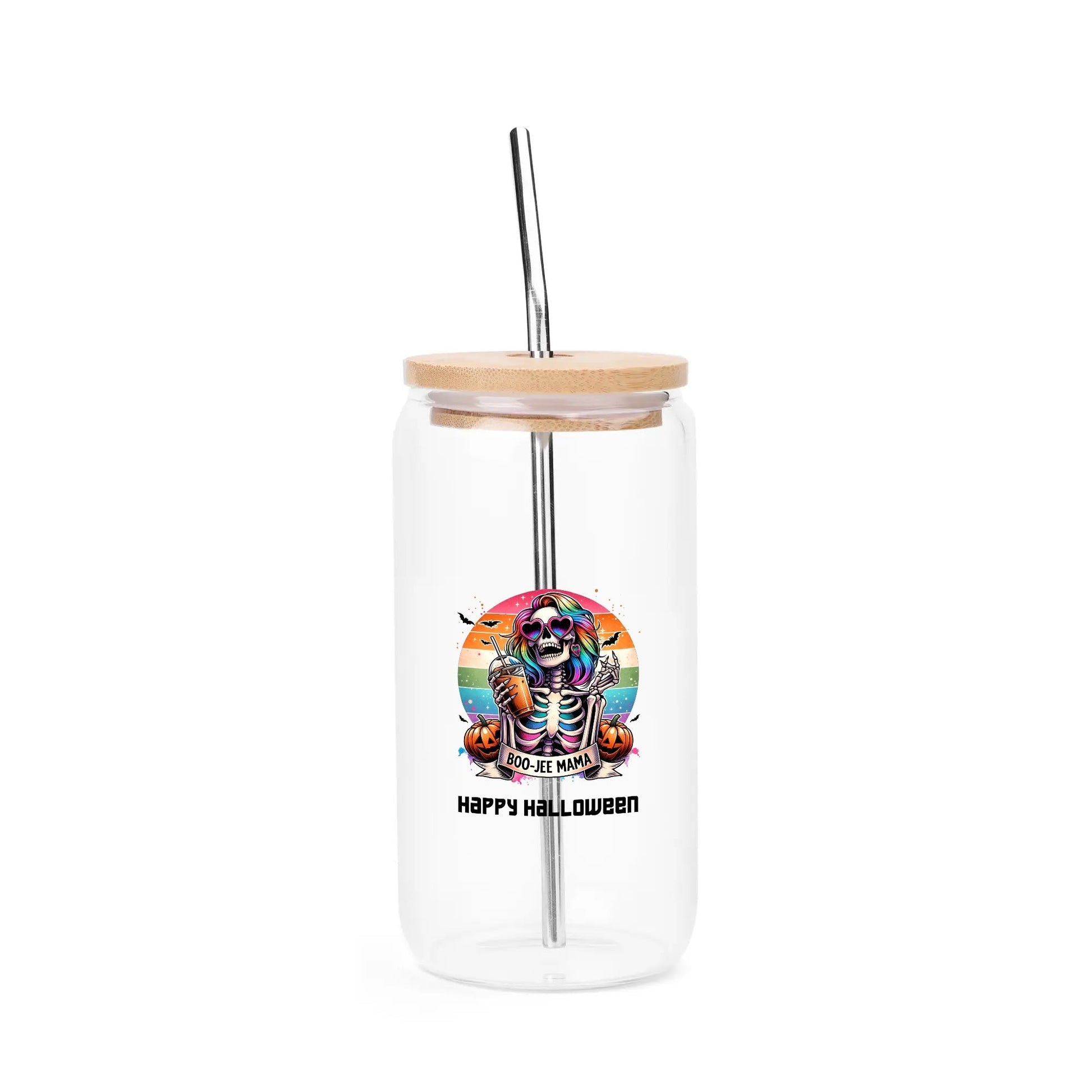 Black Cat Halloween Glass Tumbler – 16oz Spooky Season Cup w/ Bamboo Lid - De Krys