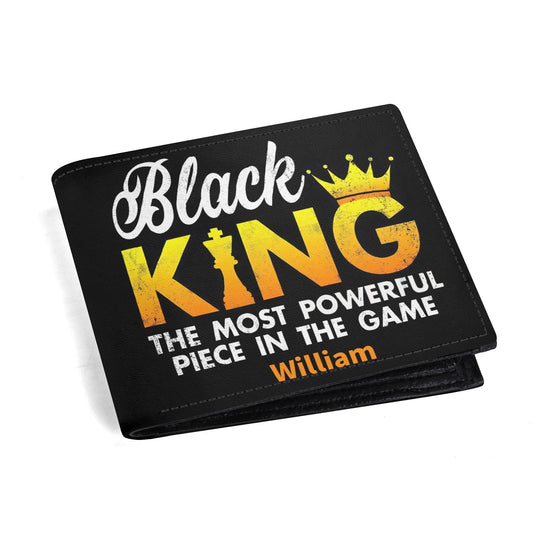 Black King Personalized Wallet – Empowering Custom Gift for Black Men | The Most Powerful Piece in the Game - De Krys