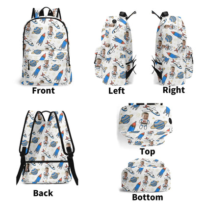 Custom Astronaut Kids Backpack – Space Themed Bag with Child’s Face - De Krys