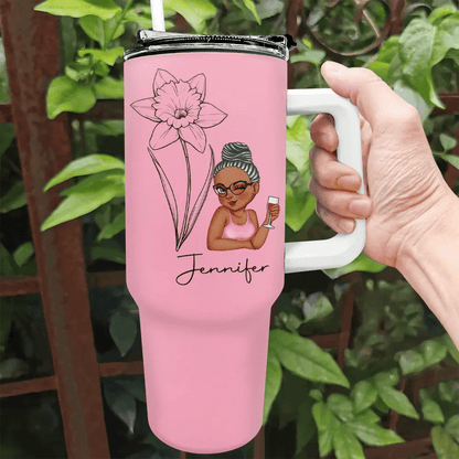 Custom Birth Flower Tumbler – “Bloom Where You’re Planted” 40oz Stanley - Style Cup - De Krys