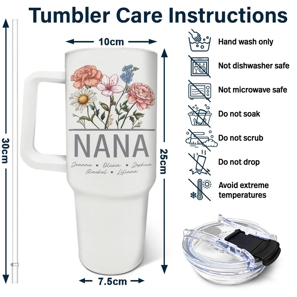 Custom Birth Flower Tumbler – Personalized 40oz Gift for Mom, Grandma, Nana - De Krys