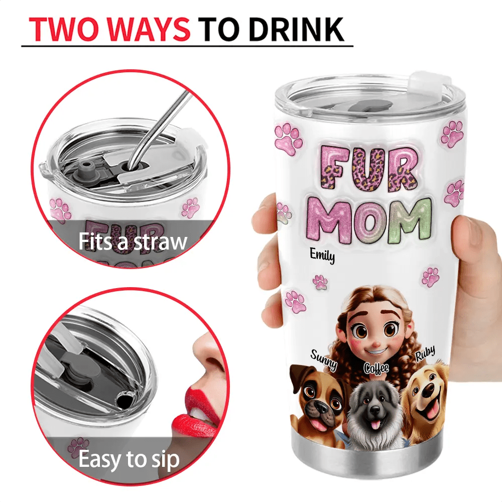 Custom Dog Mom Tumbler – 3D Effect Personalized Travel Cup - De Krys