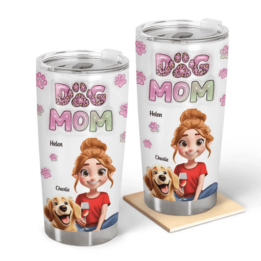 Custom Dog Mom Tumbler – 3D Effect Personalized Travel Cup - De Krys
