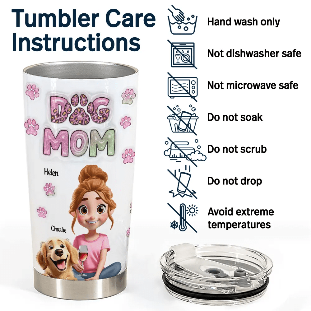 Custom Dog Mom Tumbler – 3D Effect Personalized Travel Cup - De Krys