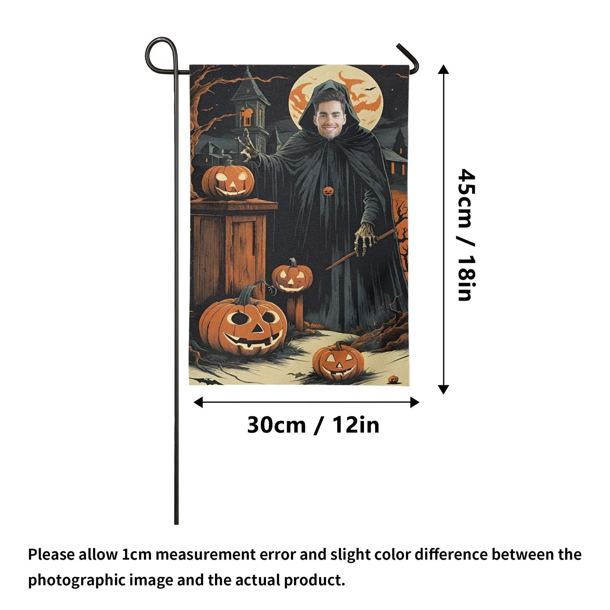 Custom Halloween Wizard Garden Flag | Personalized Face Spooky Cloak Yard Décor - De Krys