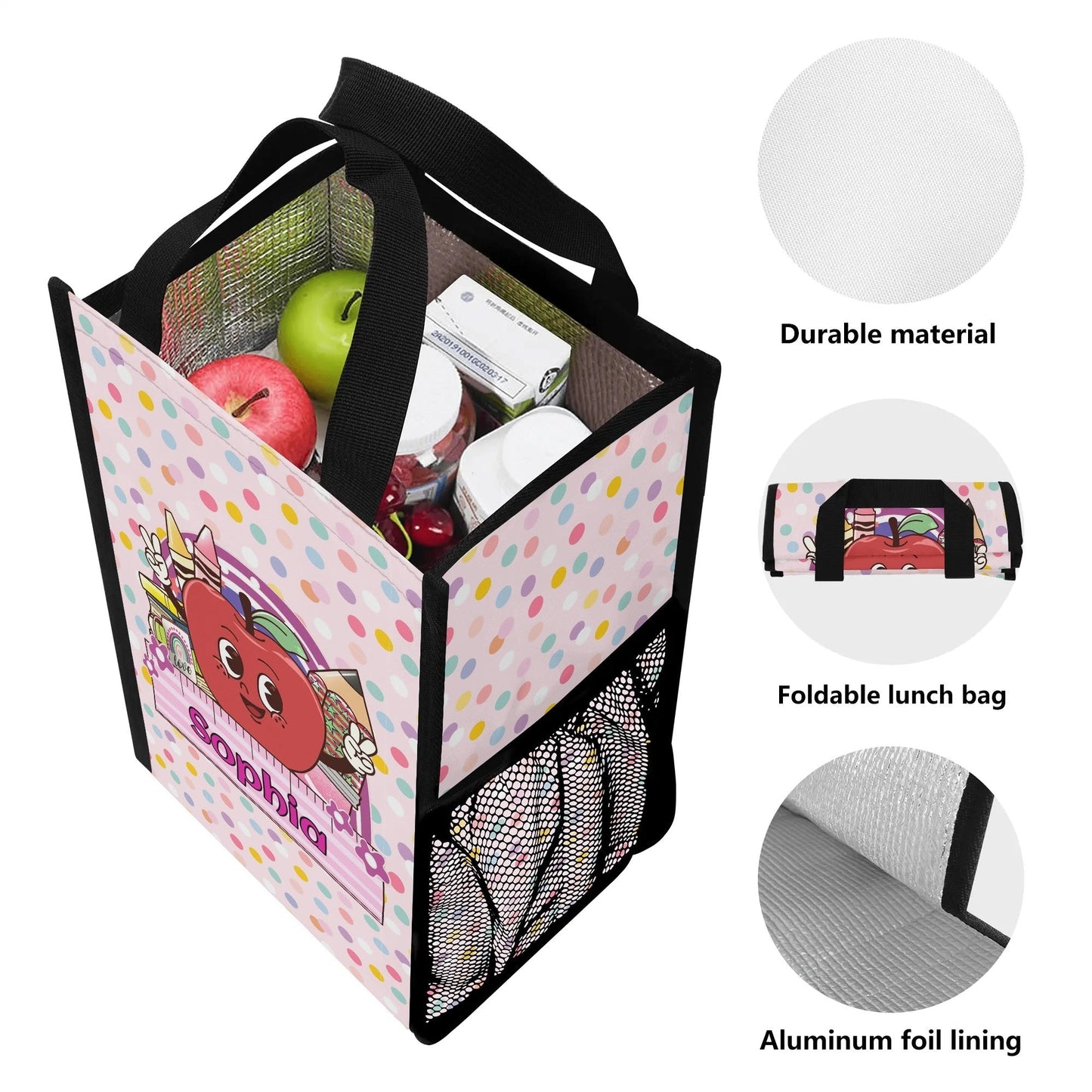 Kids personalized school tote bag with name for books, snacks, and school essentials.