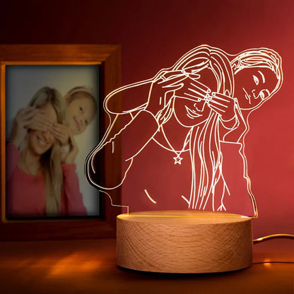 Custom Line Art Couple LED Night Light – Personalized Acrylic Lamp with Names & Photo Engraving - De Krys
