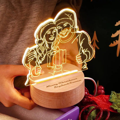 Custom Line Art Couple LED Night Light – Personalized Acrylic Lamp with Names & Photo Engraving - De Krys