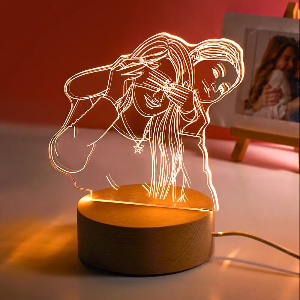 Custom Line Art Couple LED Night Light – Personalized Acrylic Lamp with Names & Photo Engraving - De Krys