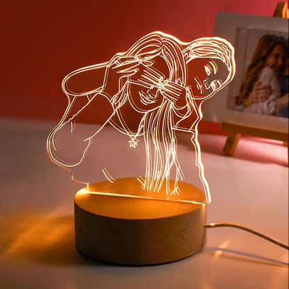 Custom Line Art Couple LED Night Light – Personalized Acrylic Lamp with Names & Photo Engraving - De Krys