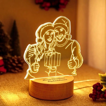 Custom Line Art Couple LED Night Light – Personalized Acrylic Lamp with Names & Photo Engraving - De Krys