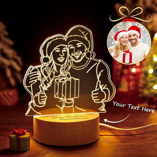 Custom Line Art Couple LED Night Light – Personalized Acrylic Lamp with Names & Photo Engraving - De Krys