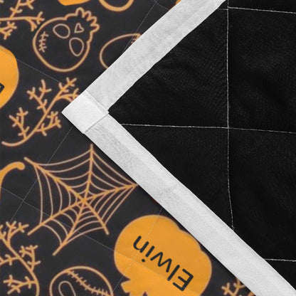 Custom Name Halloween Quilt – Black Cat & Pumpkin Bedding Set - De Krys