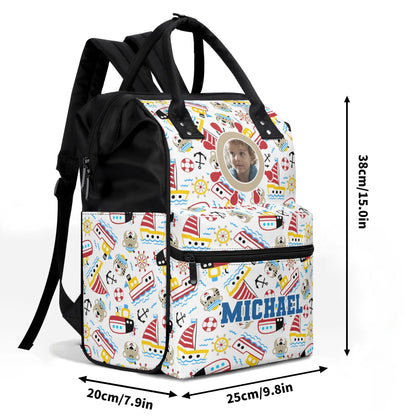 Custom Photo Kids Backpack | Personalized Name Toddler Bag with Boats | Preschool Baby Gift - De Krys