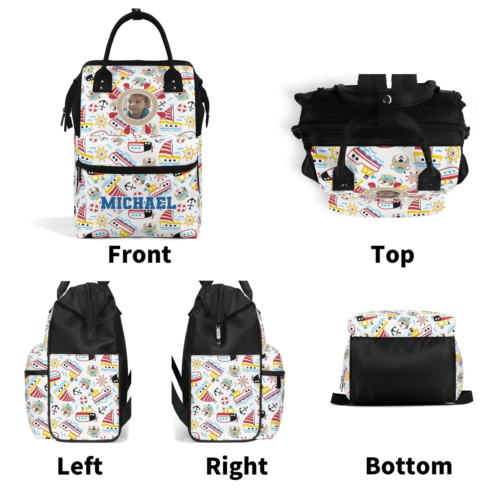 Custom Photo Kids Backpack | Personalized Name Toddler Bag with Boats | Preschool Baby Gift - De Krys