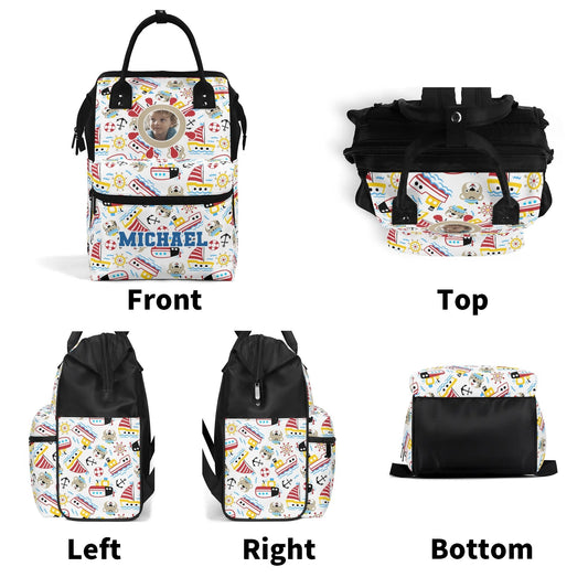 Custom Photo Kids Backpack | Personalized Name Toddler Bag with Boats | Preschool Baby Gift - De Krys