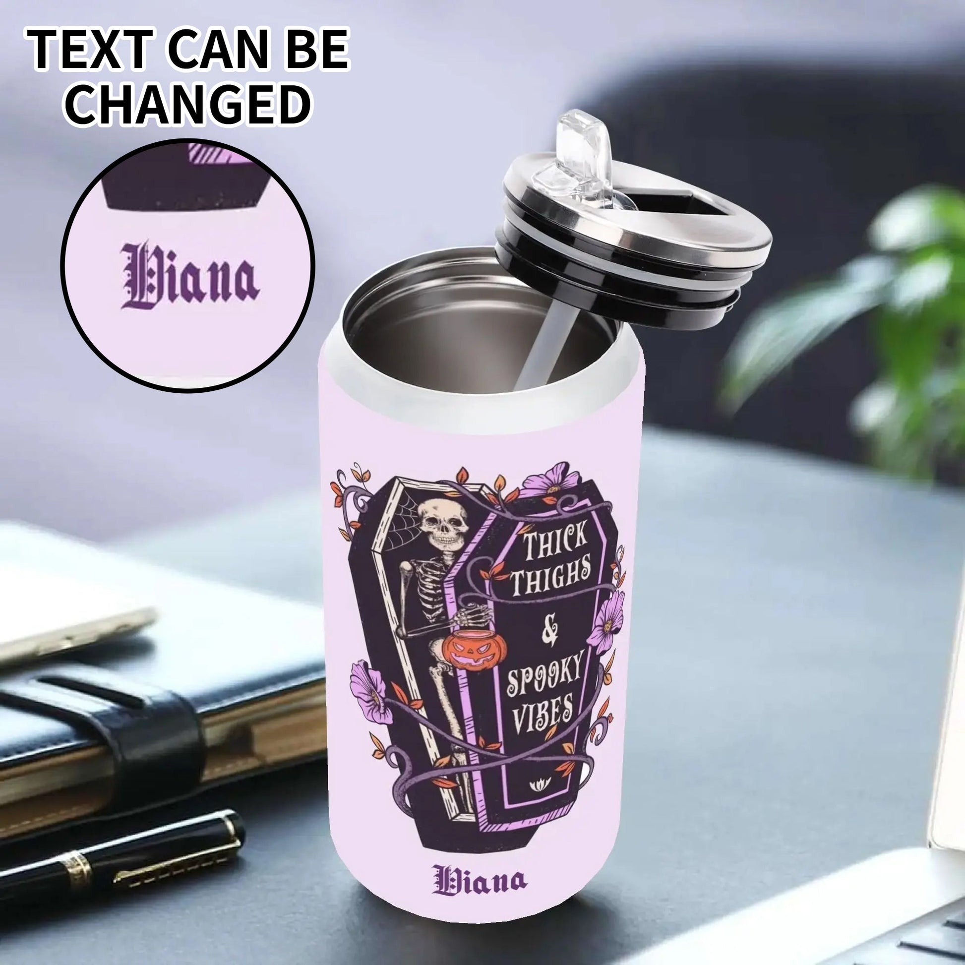 Personalized Thick Thighs & Spooky Vibes Tumbler | Custom Halloween Cup with Name - De Krys
