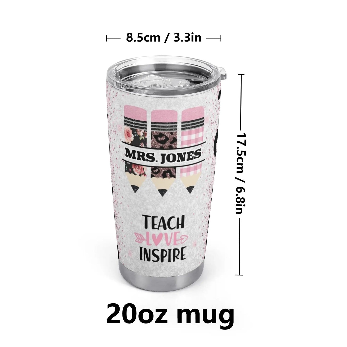 Custom Teacher Tumbler – Pencil Design, Name Gift Cup - De Krys