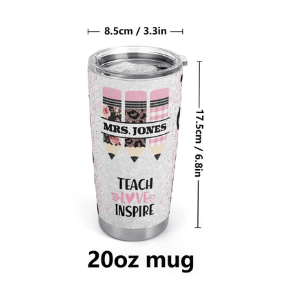 Custom Teacher Tumbler – Pencil Design, Name Gift Cup - De Krys
