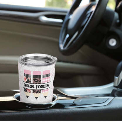 Custom Teacher Tumbler – Pencil Design, Name Gift Cup - De Krys