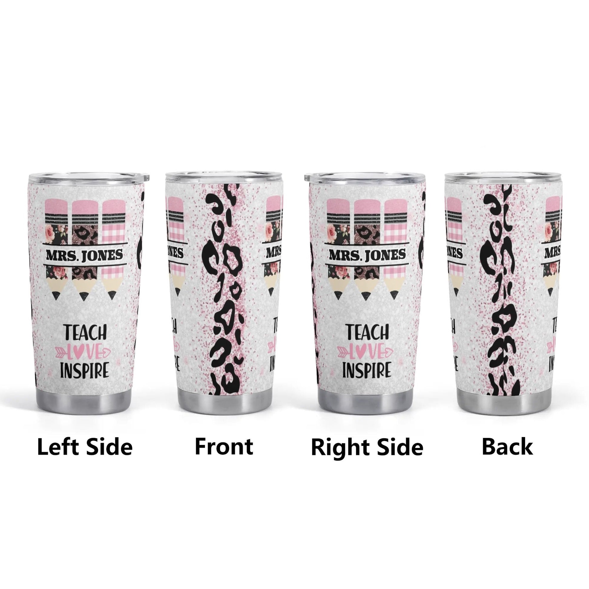 Custom Teacher Tumbler – Pencil Design, Name Gift Cup - De Krys