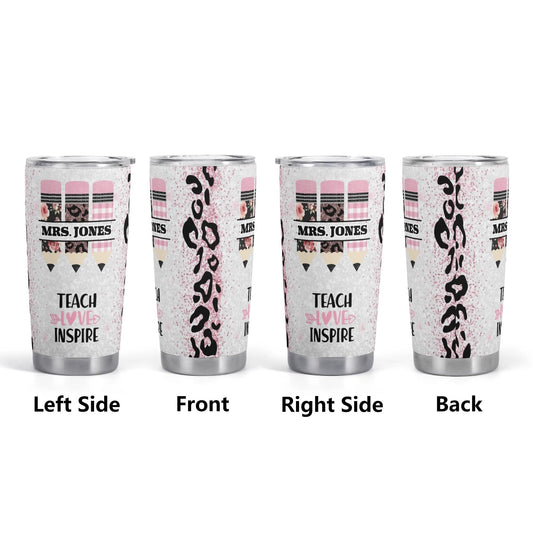 Custom Teacher Tumbler – Pencil Design, Name Gift Cup - De Krys