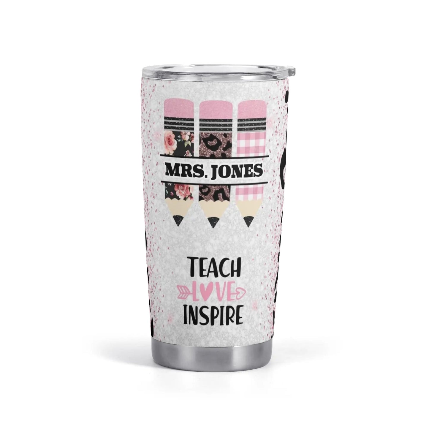 Custom Teacher Tumbler – Pencil Design, Name Gift Cup - De Krys