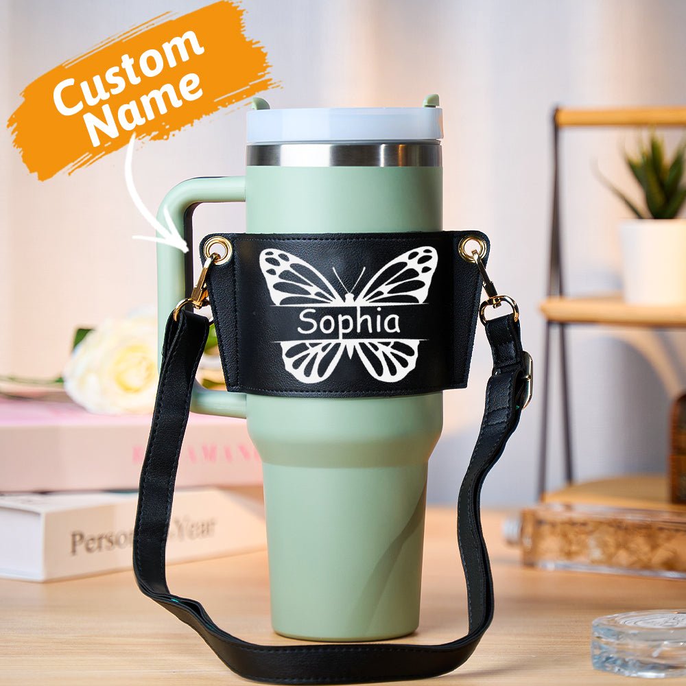 Custom Tumbler Carrier Bag – Personalized Butterfly Sleeve for 40oz Stanley Cup - De Krys