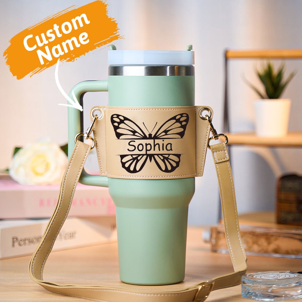 Custom butterfly tumbler carrier bag with personalized name sleeve for 40oz TUMBLER.