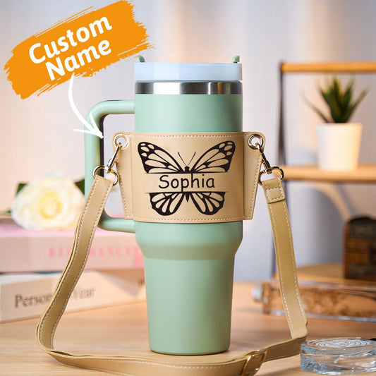 Custom Tumbler Carrier Bag – Personalized Butterfly Sleeve for 40oz Stanley Cup - De Krys