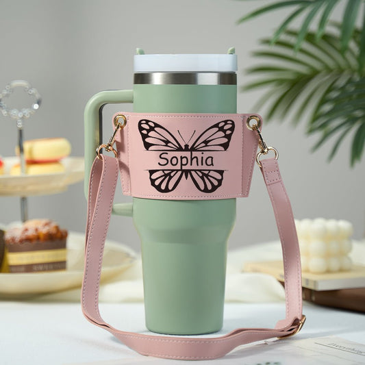 Custom Tumbler Carrier Bag – Personalized Butterfly Sleeve for 40oz Stanley Cup - De Krys