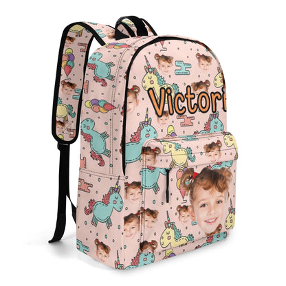 Custom Unicorn Photo Backpack for Girls 🎒 | Personalized Name & Face Bag | Pink Magical School Bag for Toddlers & Kids | Victoria Bag - De Krys